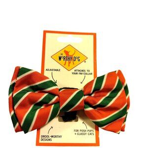 Worthy Dog Christmas Collar Bow Tie Red Green Stripes Pet Dog Cat